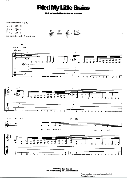 Fried My Little Brains Gitarre TAB PDF Noten von The Kills in F Dur fbd24706