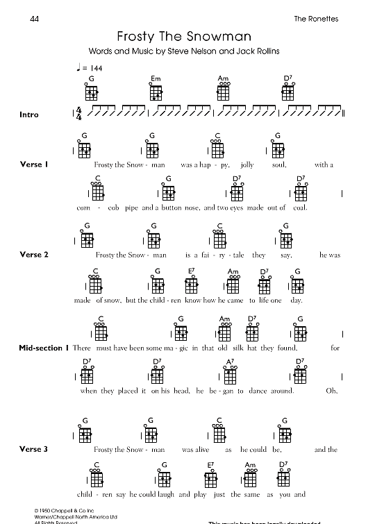 Frosty The Snowman Ukulele Chord Songbook PDF Noten von The