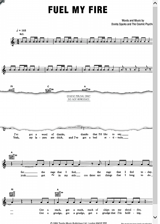 Fuel My Fire Melodie & Akkorde PDF Noten von The Prodigy in C Dur