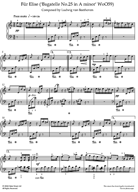 fuer elise 'bagatelle no.25 in a minor woo59' klavier solo ludwig van beethoven