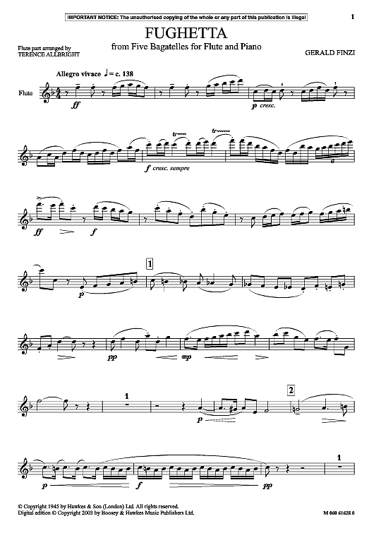fughetta from five bagatelles  klavier & melodieinstr. gerald finzi
