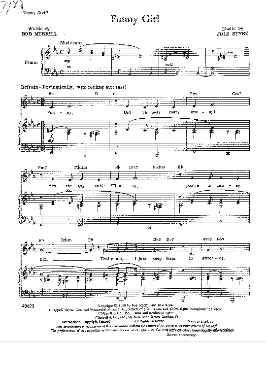 Funny Girl from Funny Girl Klavier, Gesang & Gitarre PDF Noten von