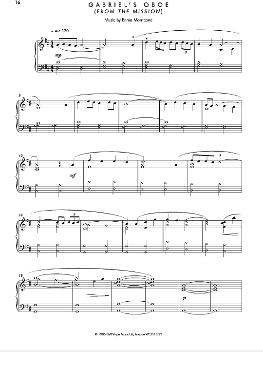 Gabriel s Oboe from The Mission Klavier Solo PDF Noten von Ennio
