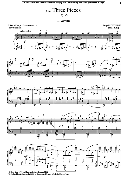 gavotte from three pieces, op. 95 klavier solo serge prokofieff