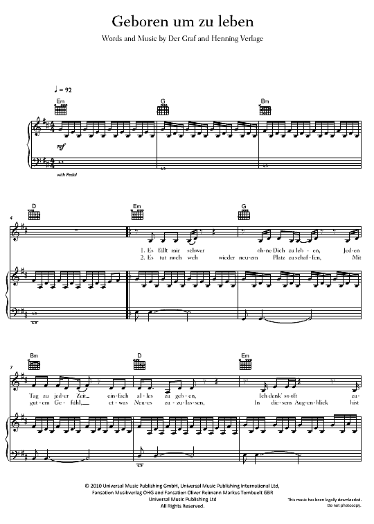 geboren um zu leben klavier gesang & gitarre unheilig
