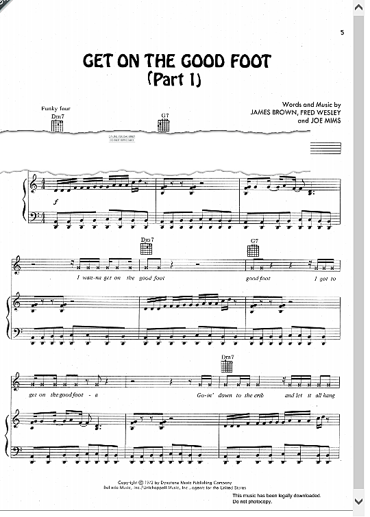 Get On The Good Foot Part 1 Klavier, Gesang & Gitarre PDF Noten von