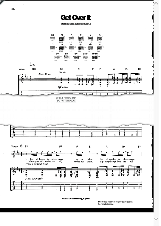 Get Over It Gitarre TAB - PDF Noten von OK Go in H Moll - fbd-24707