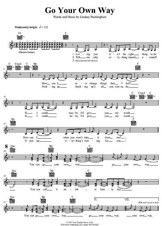 Go Your Own Way Melodie & Akkorde PDF Noten von Fleetwood Mac in