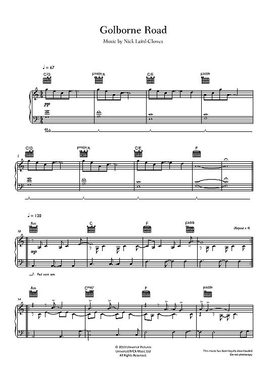 Golborne Road Klavier Solo PDF Noten von Nick LairdClowes in C Dur
