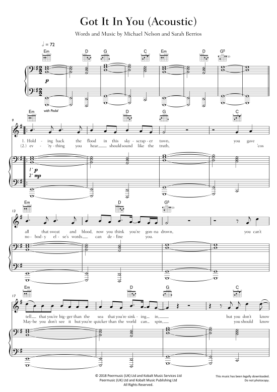 Got It In You Acoustic Klavier, Gesang & Gitarre PDF Noten von Banners in E Moll fbd35913