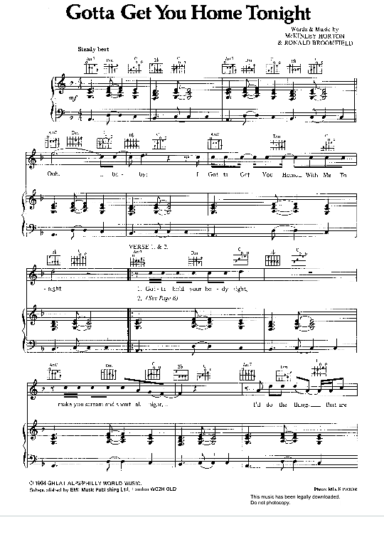 Gotta Get You Home Tonight Klavier, Gesang & Gitarre PDF Noten von