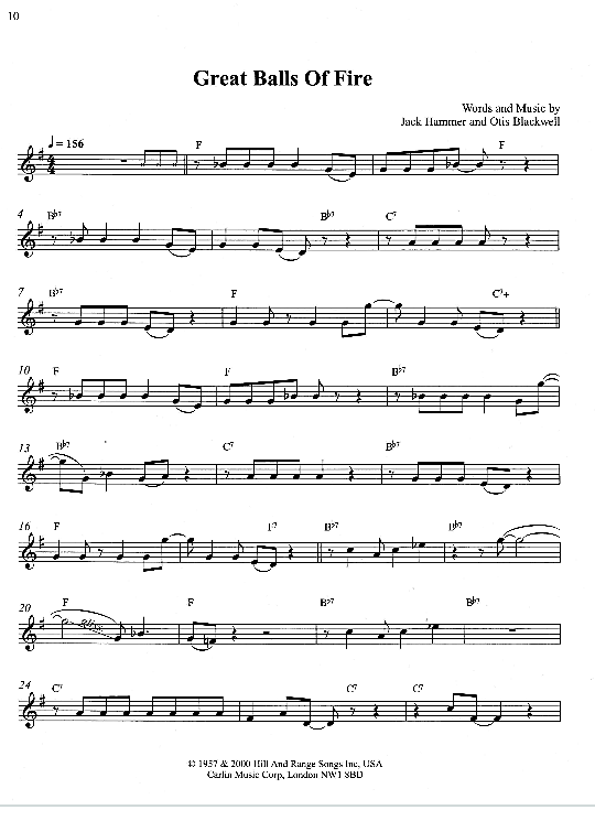 Great Balls Of Fire Solo 1 St. PDF Noten von Jerry Lee Lewis in fbd