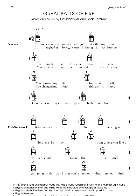 Great Balls Of Fire Ukulele Chord Songbook PDF Noten von Jerry Lee