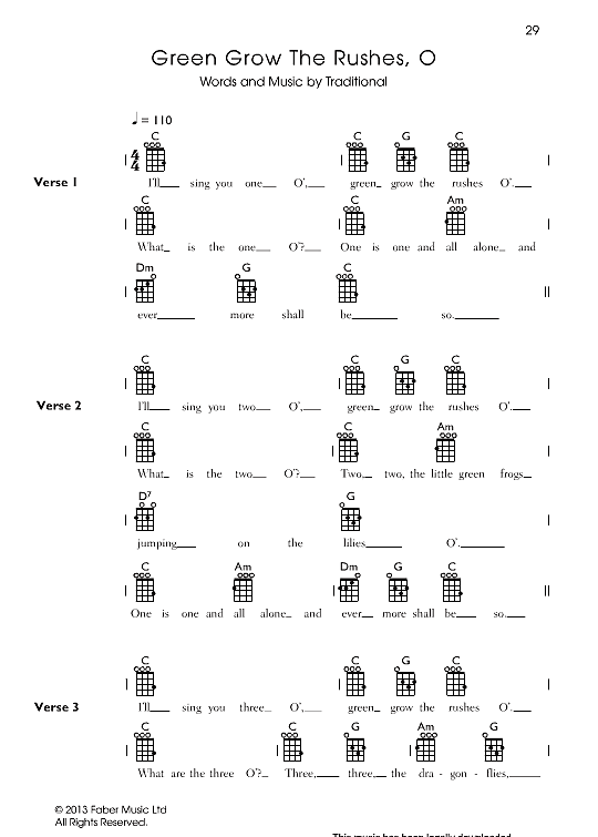 Green Grow The Rushes, O Ukulele Chord Songbook PDF Noten von