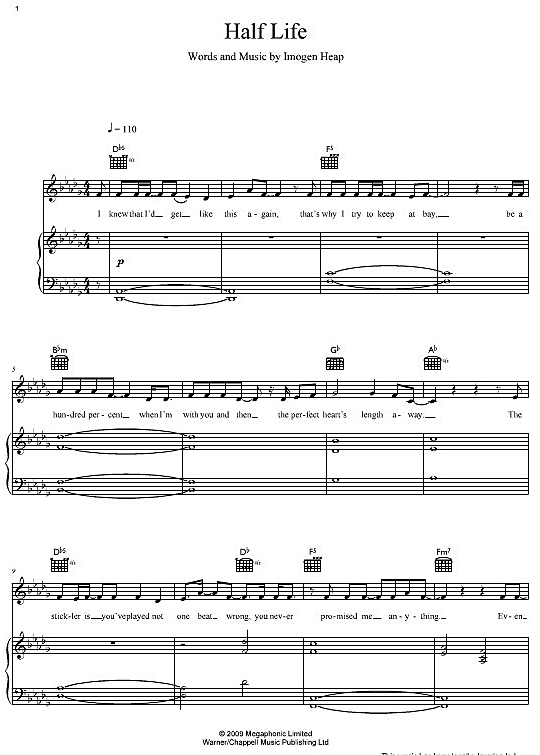 Half Life Klavier, Gesang & Gitarre PDF Noten von Imogen Heap in