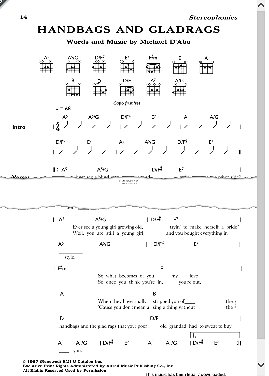 Handbags And Gladrags Songbook mit Akkorden PDF Noten von