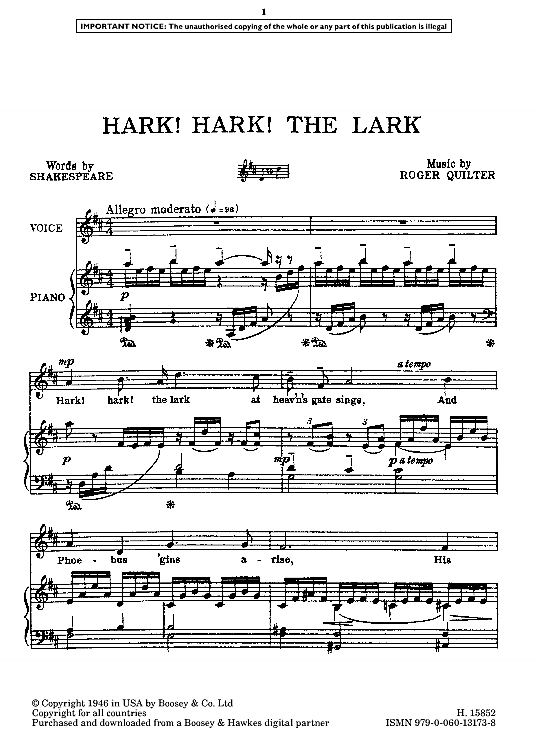 hark! hark! the lark klavier & gesang roger quilter