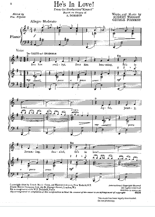 He s In Love! from Kismet Klavier, Gesang & Gitarre PDF Noten von