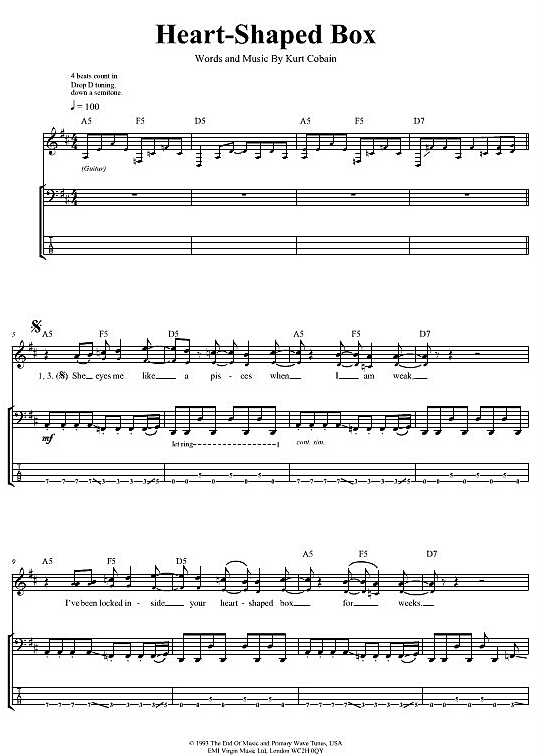 Heart Shaped Box Bass Tab PDF Noten von Nirvana in fbd3371
