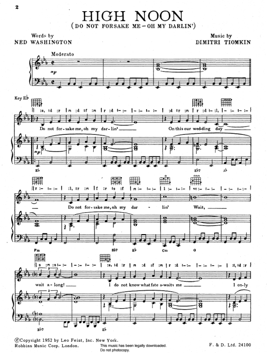 Do Not Forsake Me Oh My Darling Deutsche übersetzung High Noon Do Not Forsake Me - Oh My Darlin Klavier, Gesang & Gitarre