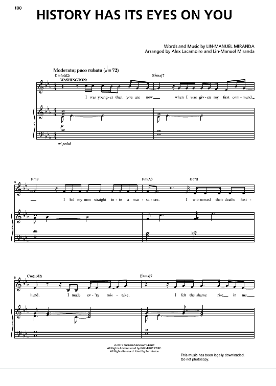 History Has Its Eyes On You Klavier & Gesang PDF Noten von LinManuel Miranda in C Moll