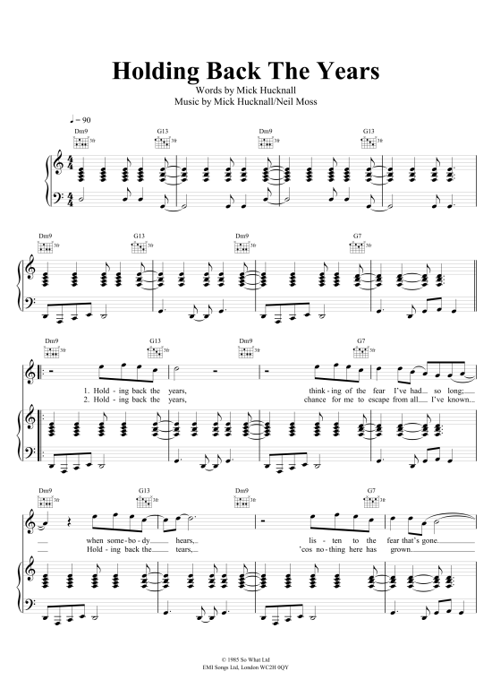 Holding Back The Years Klavier, Gesang & Gitarre PDF Noten von Simply Red in A Moll fbd100 Holding Back The Years Klavier, Gesang & Gitarre PDF Noten von Simply Red in A Moll fbd100