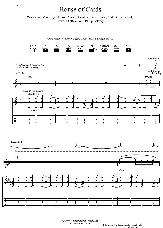 House Of Cards Gitarre TAB PDF Noten von Radiohead in F Dur fbd3574