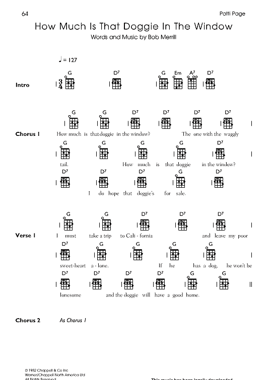 How Much Is That Doggie In The Window Ukulele Chord Songbook PDF Noten von Patti Page in G Dur