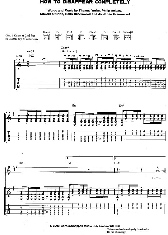 How To Disappear Completely Gitarre TAB PDF Noten von Radiohead in fbd10807