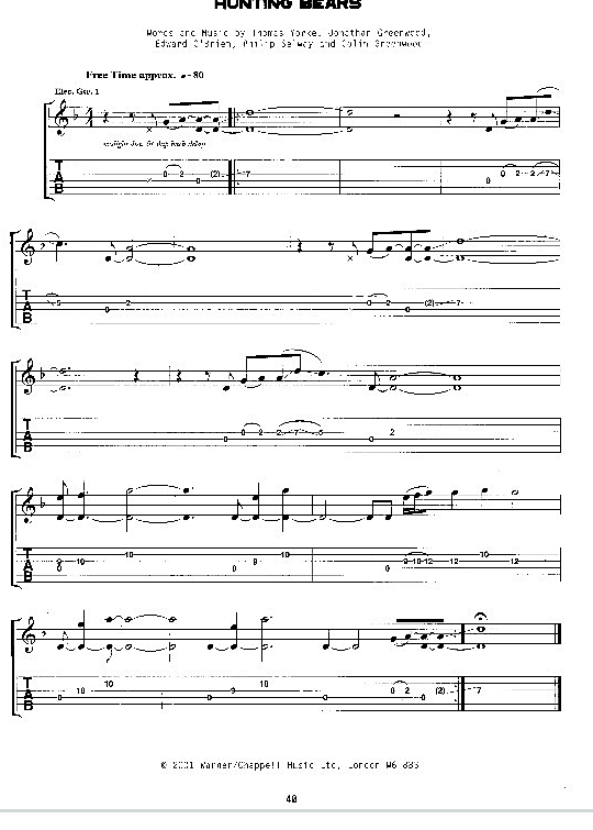 Hunting Bears Gitarre TAB PDF Noten von Radiohead in F Dur fbd10798