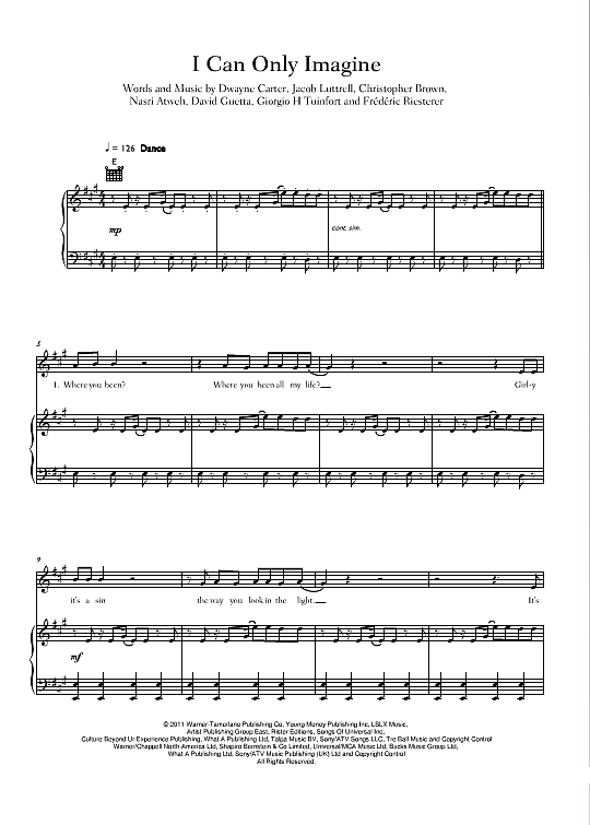 I Can Only Imagine Klavier, Gesang & Gitarre PDF Noten von David