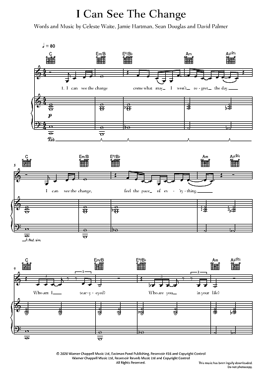 I Can See The Change Klavier, Gesang & Gitarre PDF Noten von Celeste