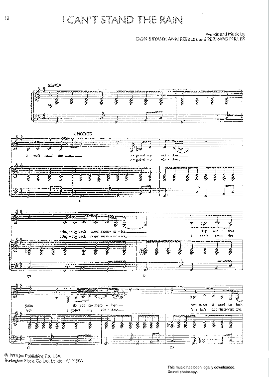 I Can t Stand The Rain Klavier, Gesang & Gitarre PDF Noten von Tina