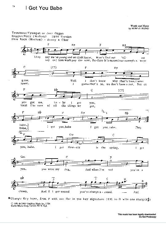 I Got You Babe Melodie & Akkorde PDF Noten von Sonny Bono in fbd5378