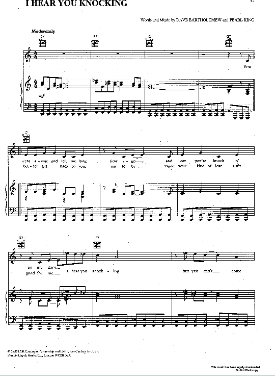 I Hear You Knocking Klavier, Gesang & Gitarre PDF Noten von Dave