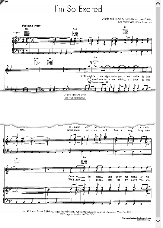 I m So Excited Klavier, Gesang & Gitarre PDF Noten von The Pointer Sisters in fbd7290