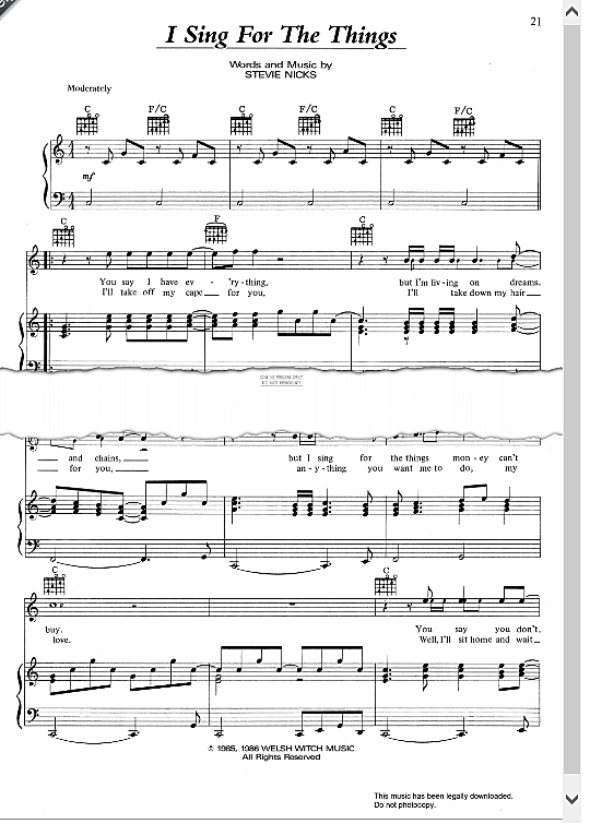 I sing for the things klavier gesang gitarre pdf noten von stevie