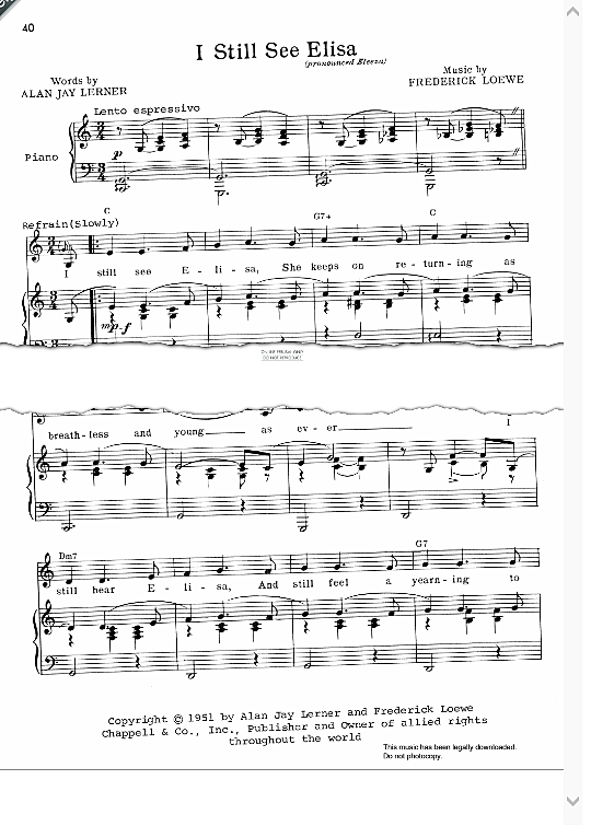 I Still See Elisa from Paint Your Wagon Klavier, Gesang & Gitarre PDF