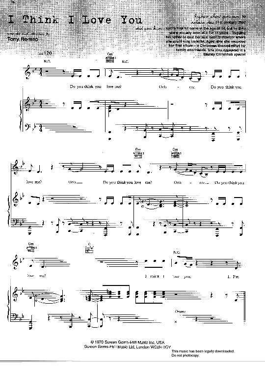 I Think I Love You Klavier, Gesang & Gitarre - PDF Noten von Kaci in G