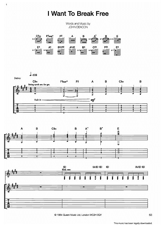 I Want To Break Free Gitarre TAB PDF Noten von Queen in fbd2299