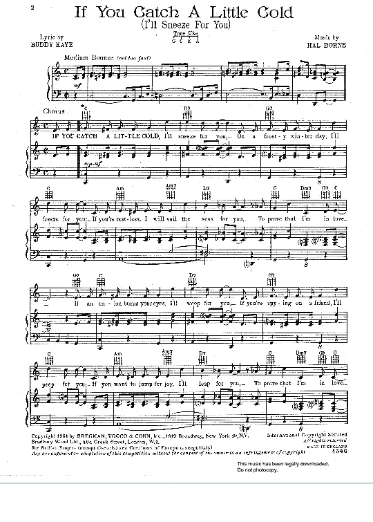 If You Catch A Little Cold I ll Sneeze For You Klavier, Gesang