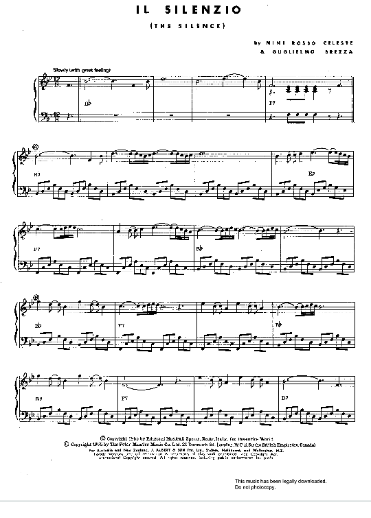 Il Silenzio The Silence Klavier Solo PDF Noten von Guglielmo Brezza in B Dur fbd29792