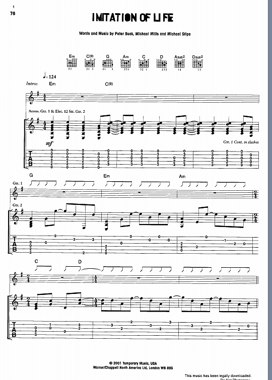 Imitation Of Life Gitarre TAB PDF Noten von R.E.M. in E Moll fbd3071