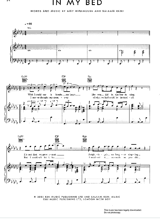 In My Bed Klavier, Gesang & Gitarre PDF Noten von Amy Winehouse in