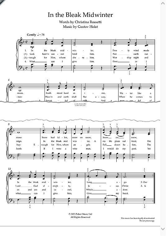 In The Bleak Midwinter Klavier & Gesang PDF Noten von Gustav Holst in F Dur fbd49926