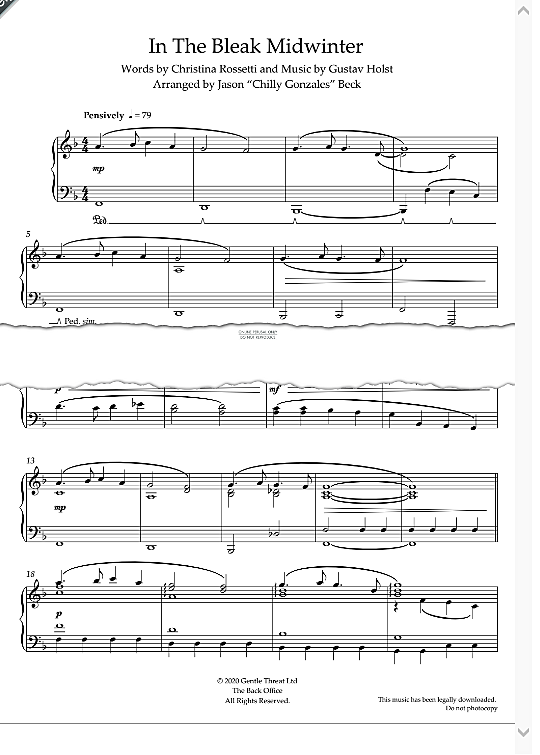 In The Bleak Midwinter Klavier Solo PDF Noten von Gustav Holst in F Dur fbd46103