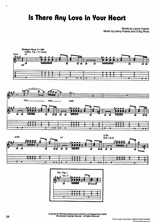 Is There Any Love In Your Heart Gitarre TAB PDF Noten von Lenny