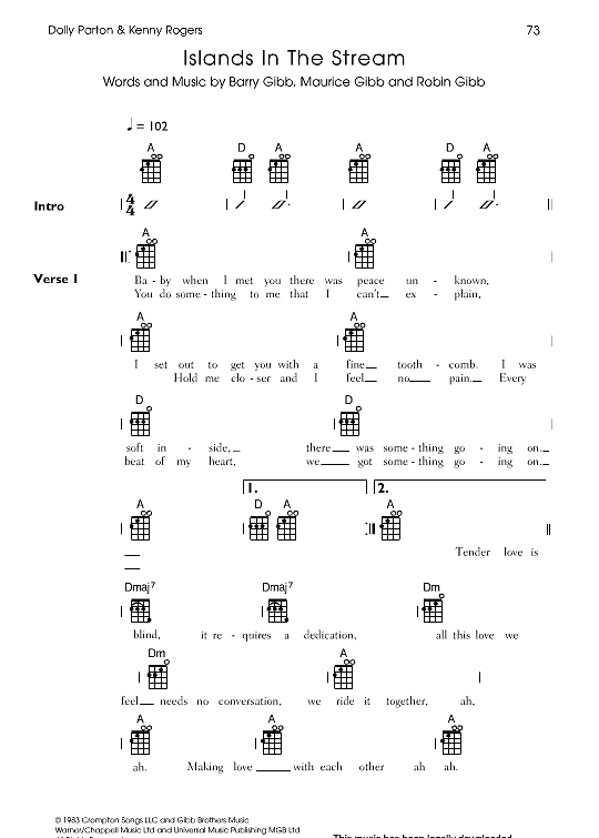 Islands In The Stream Ukulele Chord Songbook PDF Noten von Dolly