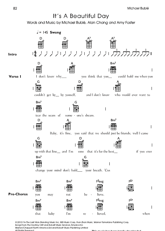 it s a beautiful day ukulele chord songbook michael buble