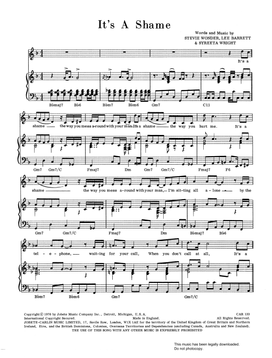 It s A Shame Klavier, Gesang & Gitarre PDF Noten von The Motown